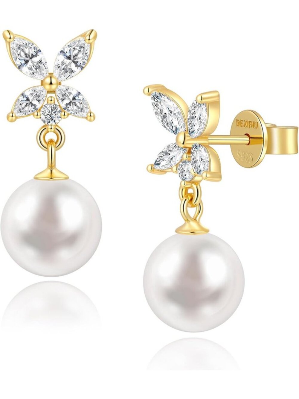 Elegant Freshwater Pearl Dangle Earrings - 925 Sterling Silver & Gold Plated